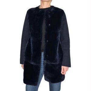 Weekend Max Mara navy blue rabbit fur and wool pea coat size 10